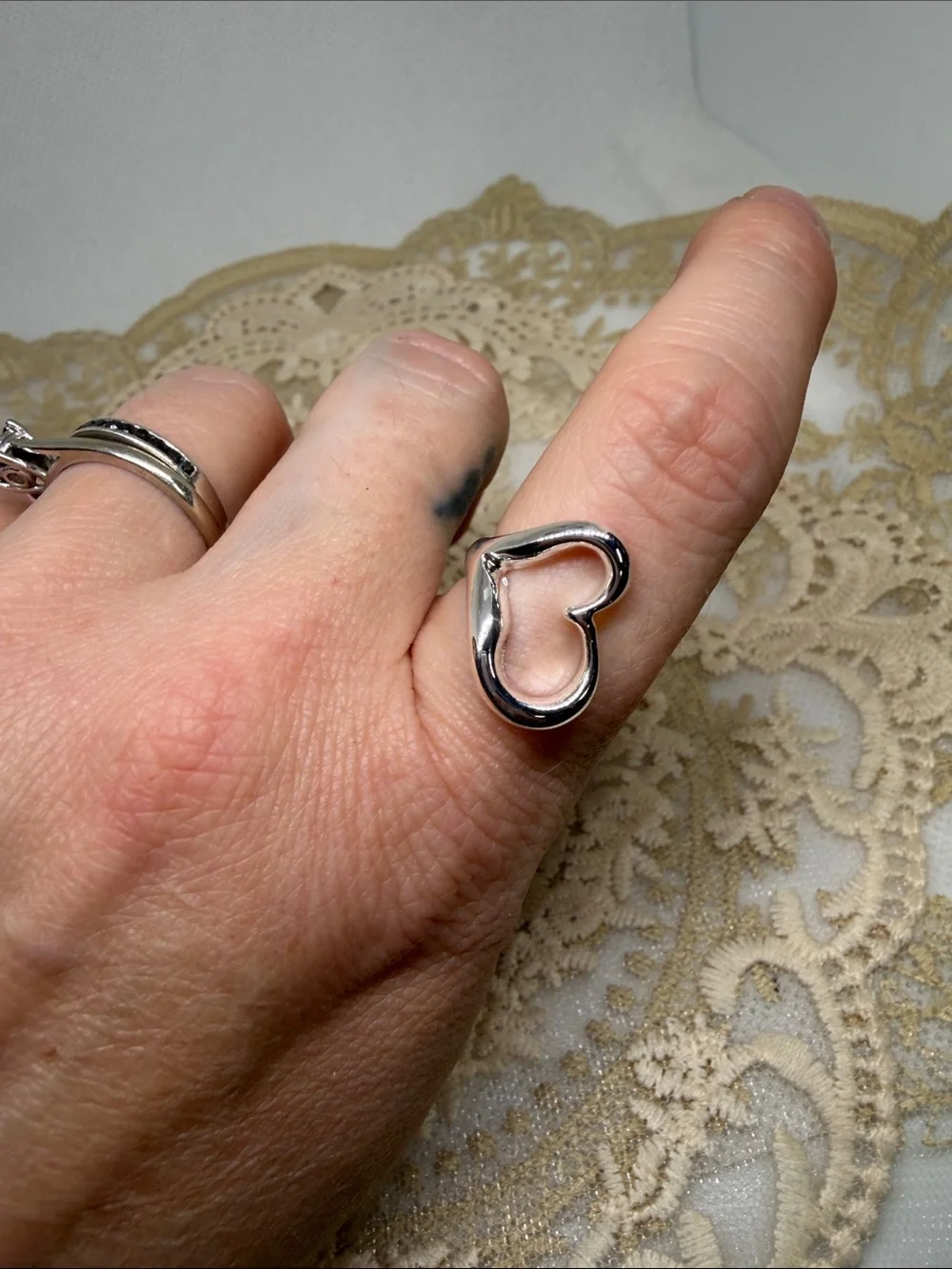 925 Sterling Silver Open Heart Adjustable Ring Romantic Statement Minimalist